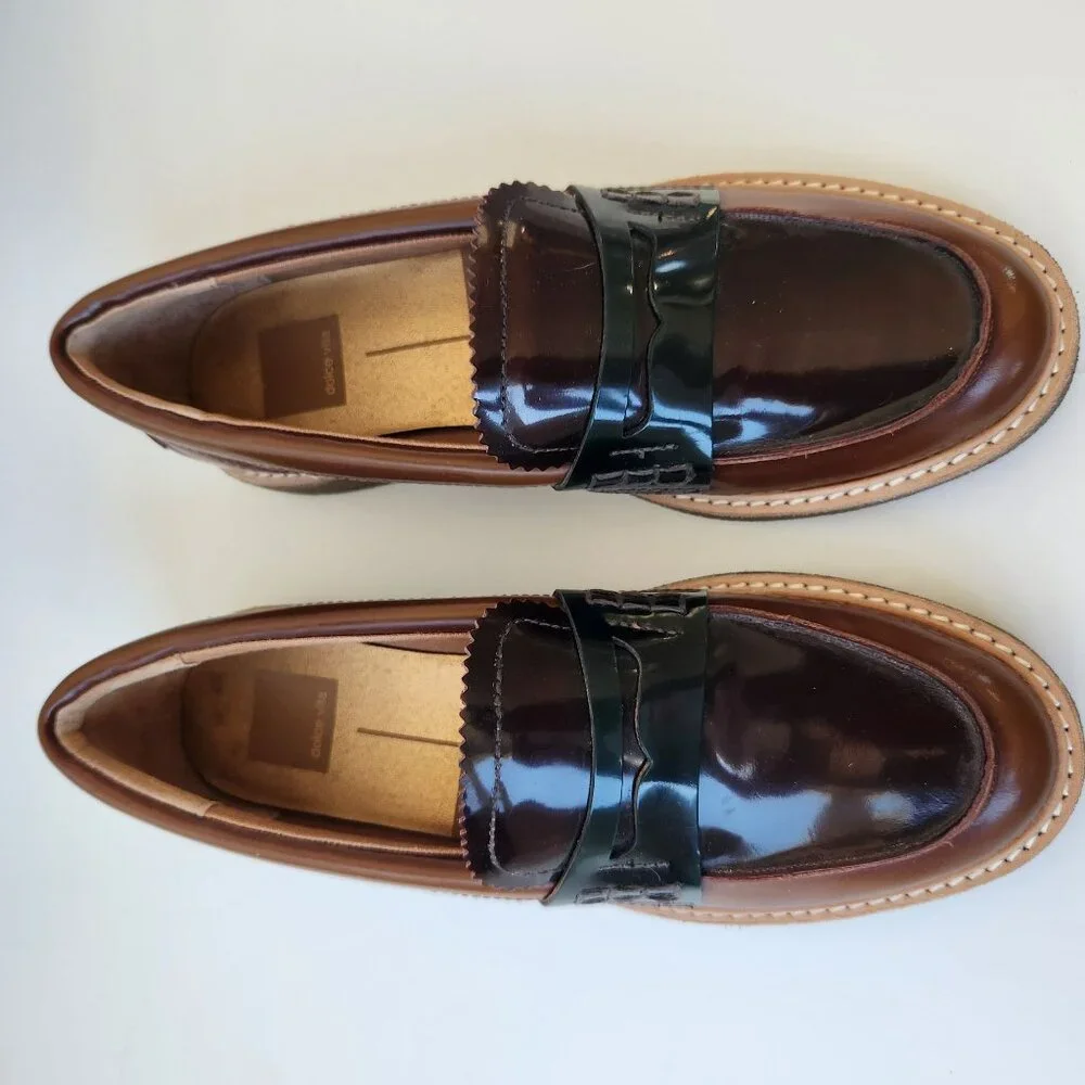 Dolce Vita Arabel Loafers Flat Brown Black Patent Leather Slip-On Shoes Preppy - Picture 9 of 11